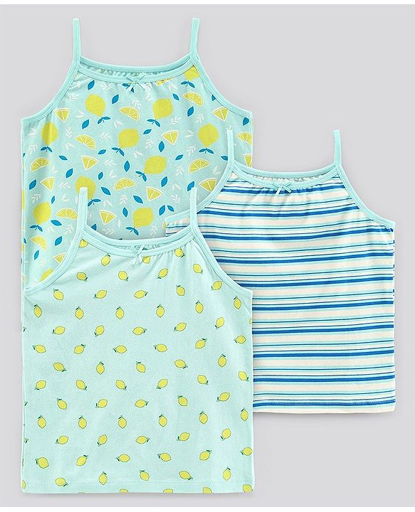 Pine Kids Anti-Microbial & Biowashed Sleeveless Slips Multi Print & Bow Pack Of 3 - Green Blue