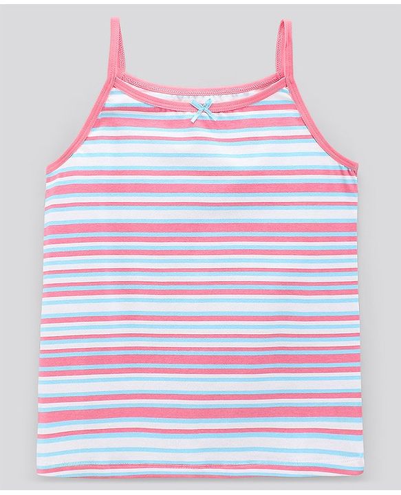 Pine Kids Sleeveless Cotton Lycra  Antimicrobial And BioWashed Slips Stripe Dot And Floral Print Pack Of 3 (Colour May Vary)