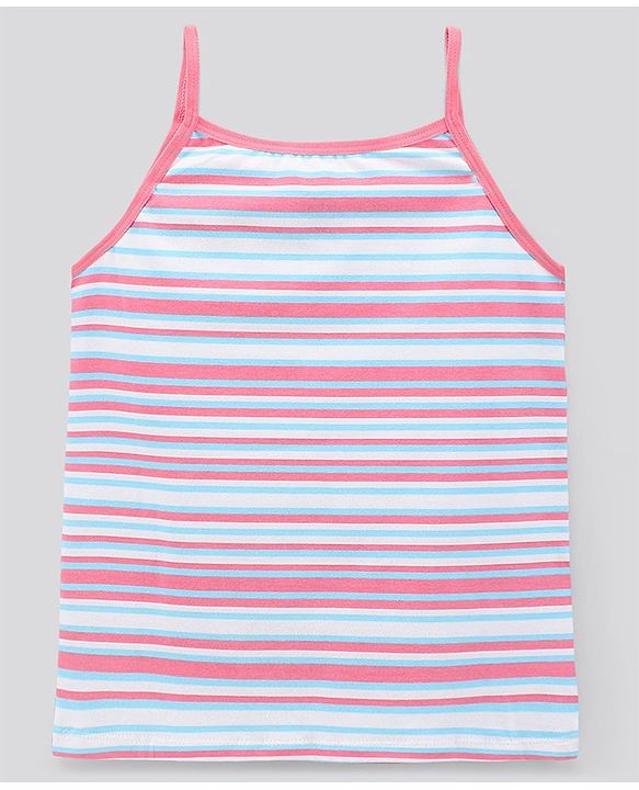 Pine Kids Sleeveless Cotton Lycra  Antimicrobial And BioWashed Slips Stripe Dot And Floral Print Pack Of 3 (Colour May Vary)
