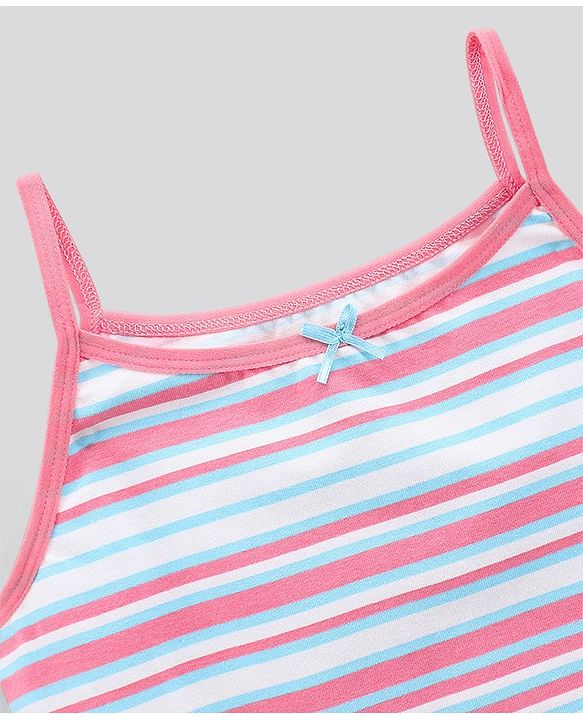 Pine Kids Sleeveless Cotton Lycra  Antimicrobial And BioWashed Slips Stripe Dot And Floral Print Pack Of 3 (Colour May Vary)