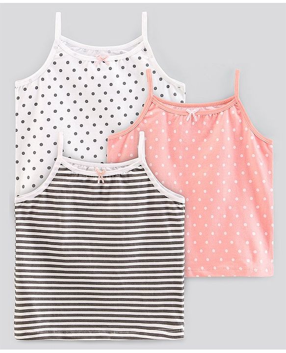Pine Kids Anti-Microbial & Biowashed Sleeveless Slips Multi Print & Bow Pack Of 3 - White Peach Black