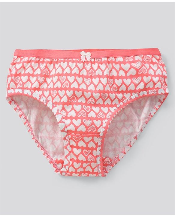 Pine Kids Cotton Lycra Biowashed Panties Heart Print Pack Of 3 (Colour May Vary)
