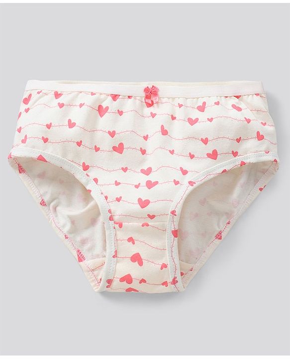 Pine Kids Cotton Lycra Biowashed Panties Heart Print Pack Of 3 (Colour May Vary)