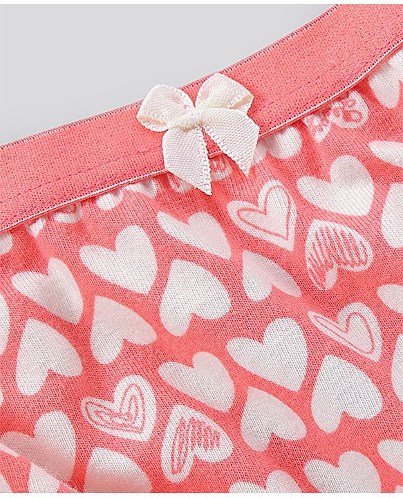 Pine Kids Cotton Lycra Biowashed Panties Heart Print Pack Of 3 (Colour May Vary)