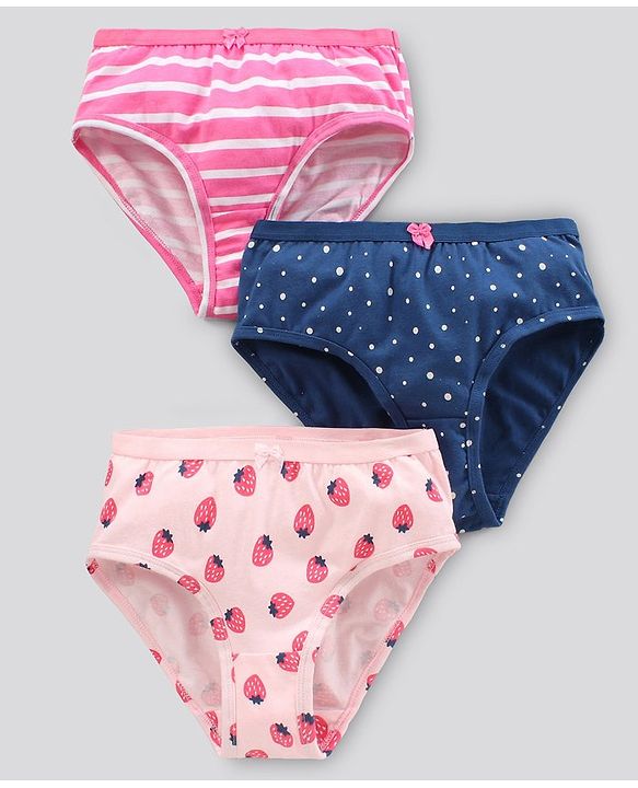Pine Kids Anti Bacterial & Biowashed Panties Polka Dots & Strawberry Print Pack of 3 (Colour May Vary)