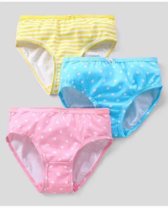 Pine Kids Cotton Lycra Anti Bacterial Panties Stripe And Dot Print Pack Of 3 (Colour May Vary)
