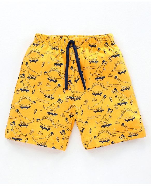 Babyhug Knit Shorts Dino & Text Print Pack of 2 - Lime Navy