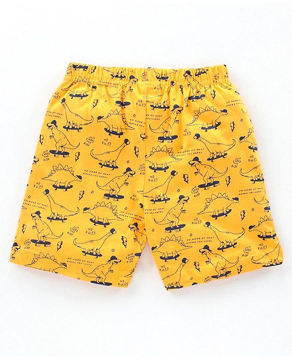 Babyhug Knit Shorts Dino & Text Print Pack of 2 - Lime Navy