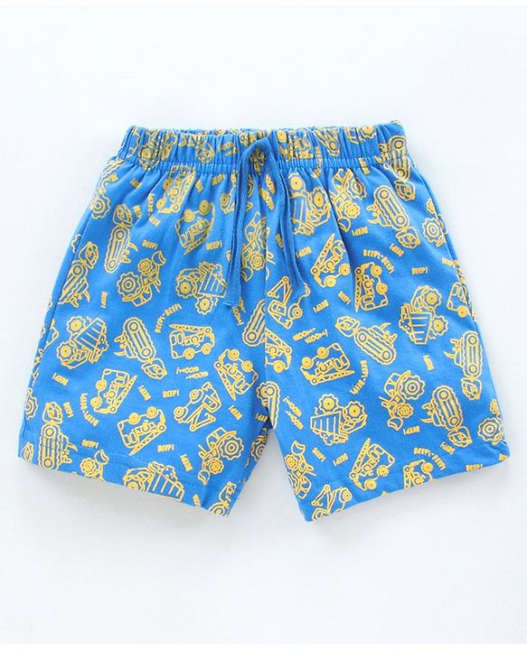 Babyhug Knit Shorts Vehicles & Text Print Pack of 2 - Blue Grey