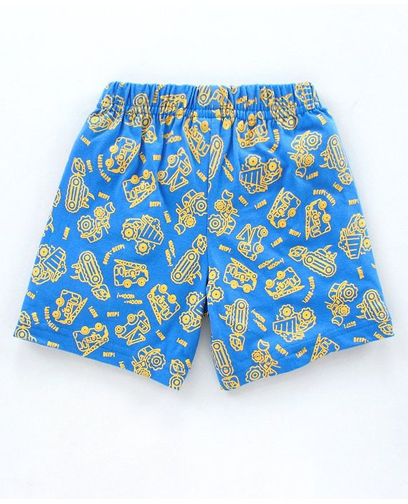 Babyhug Knit Shorts Vehicles & Text Print Pack of 2 - Blue Grey