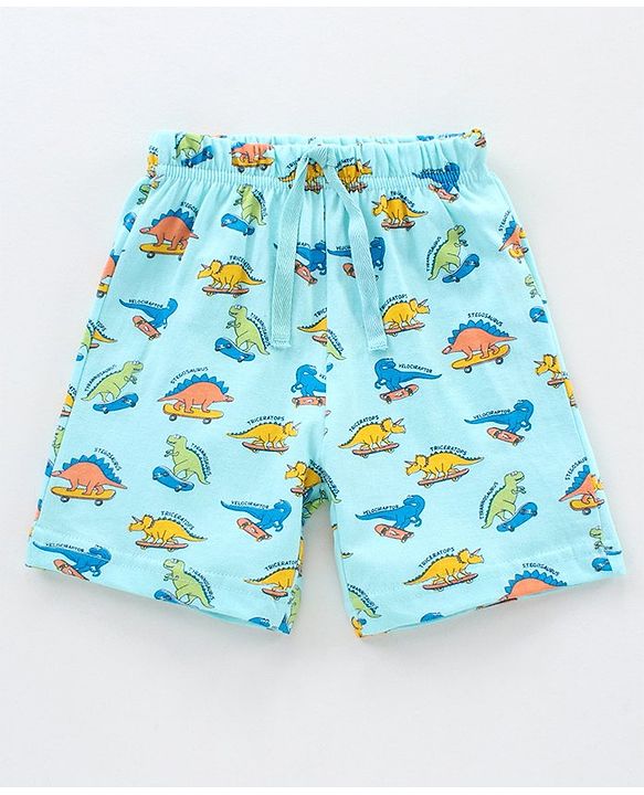 Babyhug Knit Shorts Dino & Text Print Pack of 2 - Sky Blue Coral