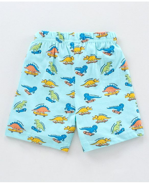 Babyhug Knit Shorts Dino & Text Print Pack of 2 - Sky Blue Coral