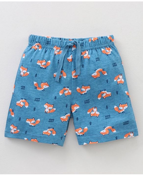 Babyhug Knit Shorts Fox Print Pack of 2 - Blue Orange