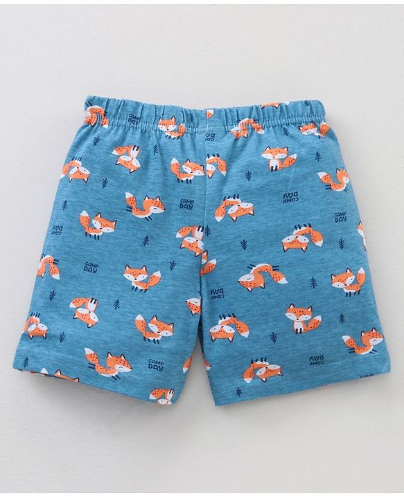 Babyhug Knit Shorts Fox Print Pack of 2 - Blue Orange