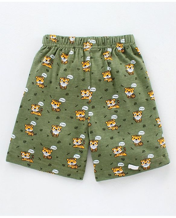 Babyhug Knit Shorts Tiger & Roar Print Pack of 2 - Olive Yellow