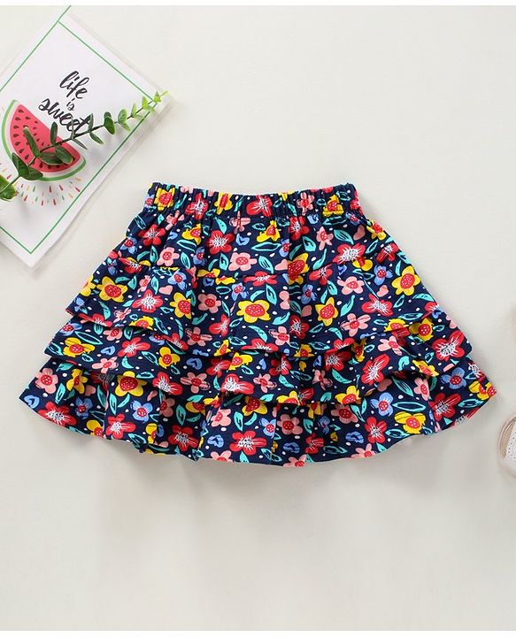 Babyhug Knee Length Layered Skirt Floral Print - Multicolor