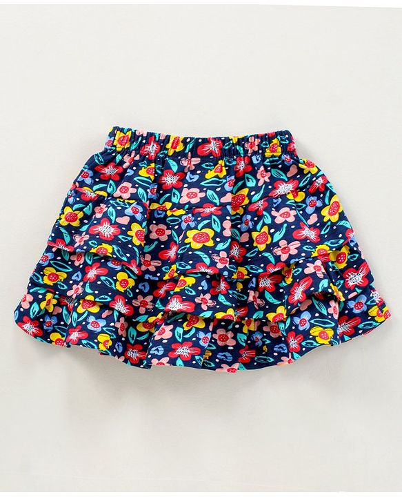 Babyhug Knee Length Layered Skirt Floral Print - Multicolor