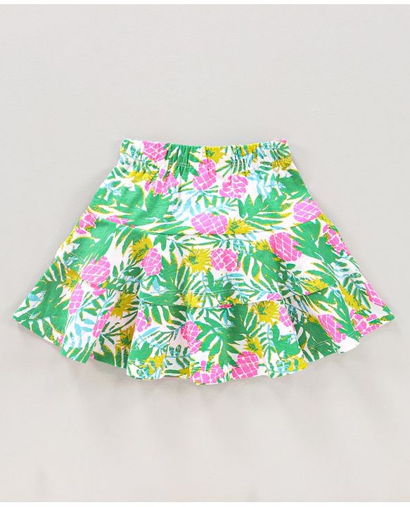 Babyhug Cotton Knit Knee Length Skirts Floral Print - Green White