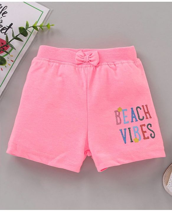Babyhug Cotton Knit Short Length Short Text Print - Pink
