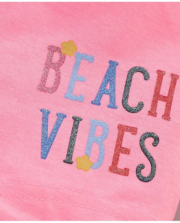 Babyhug Cotton Knit Short Length Short Text Print - Pink