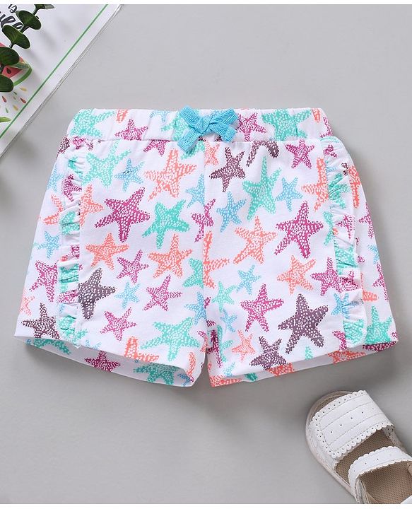 Babyhug Cotton Shorts Starfish Print - White