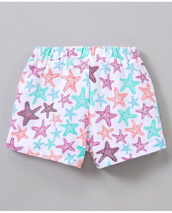 Babyhug Cotton Shorts Starfish Print - White