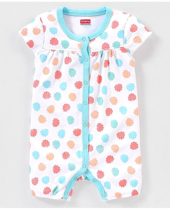 Babyhug 100% Cotton Knit Cap Sleeves Romper Sea Theme Print Pack of 3 - Multicolour