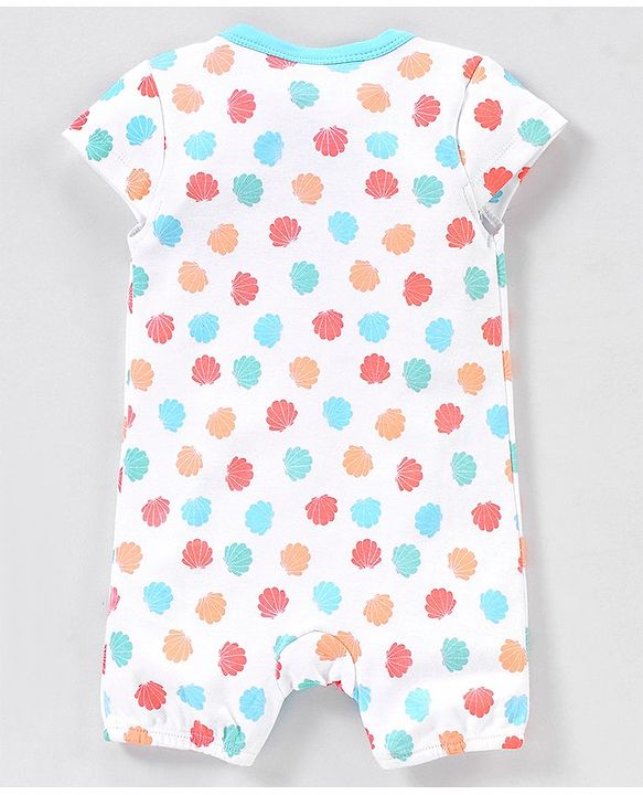 Babyhug 100% Cotton Knit Cap Sleeves Romper Sea Theme Print Pack of 3 - Multicolour