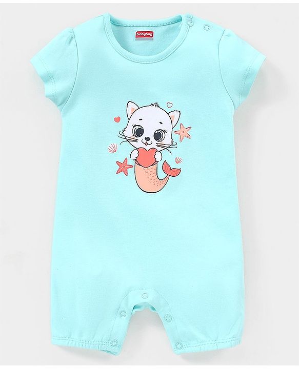 Babyhug 100% Cotton Knit Cap Sleeves Romper Sea Theme Print Pack of 3 - Multicolour
