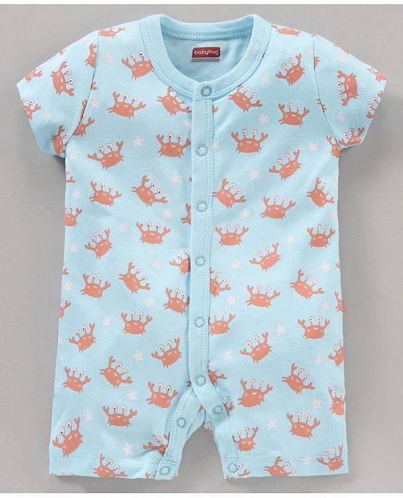 Babyhug 100% Cotton Half Sleeves Romper Marine Animals Print Pack of 3 - Multicolor