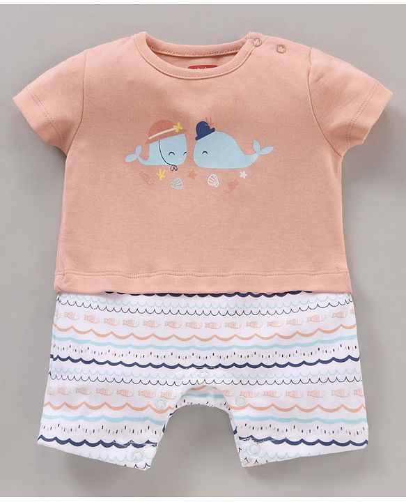 Babyhug 100% Cotton Half Sleeves Romper Marine Animals Print Pack of 3 - Multicolor