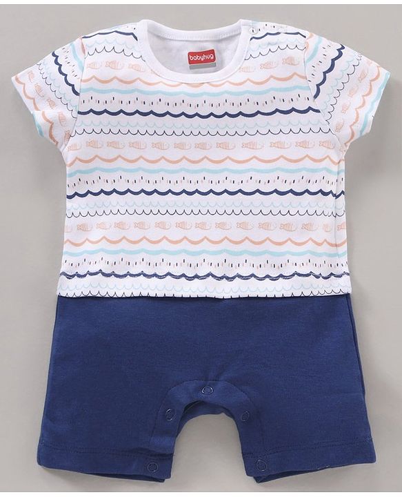 Babyhug 100% Cotton Half Sleeves Romper Marine Animals Print Pack of 3 - Multicolor