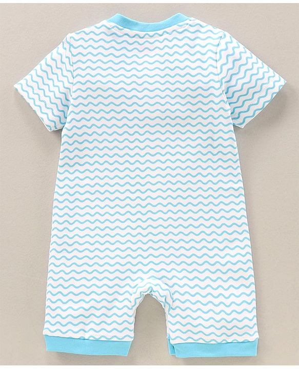 Babyhug Half Sleeves Romper Boat Print - Blue