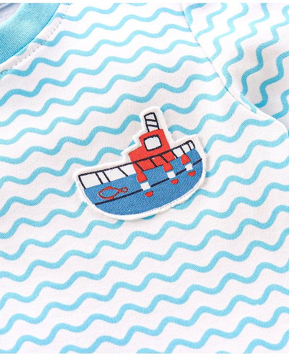 Babyhug Half Sleeves Romper Boat Print - Blue