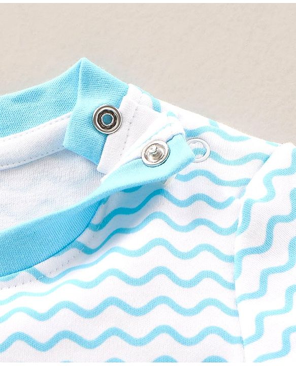 Babyhug Half Sleeves Romper Boat Print - Blue