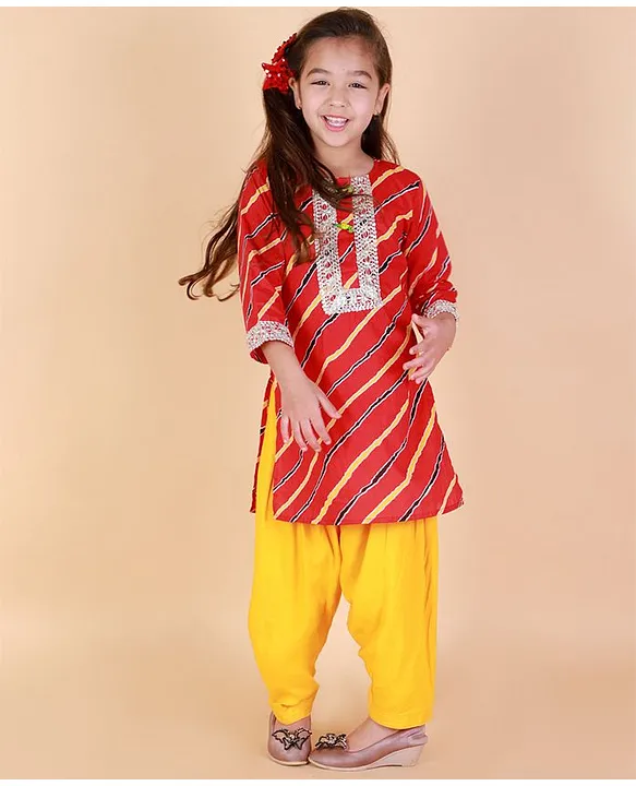 Red Printed Rayon Nayra Cut Angrakha Style Salwar Kameez Suit Kurti Pant Set