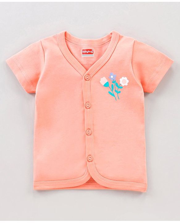 Babyhug Half Sleeves 100% Cotton Vests Dot Stripe And Floral Print Pack Of 5 - Pink Peach Purple