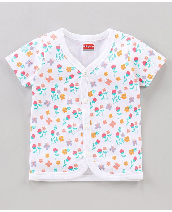 Babyhug Half Sleeves 100% Cotton Vests Dot Stripe And Floral Print Pack Of 5 - Pink Peach Purple