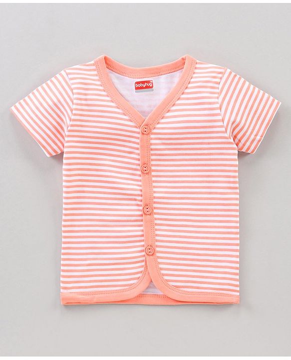 Babyhug Half Sleeves 100% Cotton Vests Dot Stripe And Floral Print Pack Of 5 - Pink Peach Purple