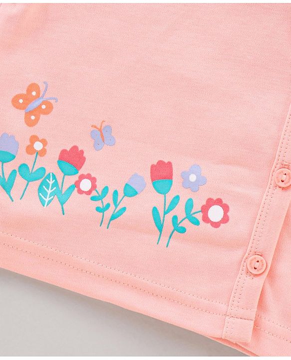 Babyhug Half Sleeves 100% Cotton Vests Dot Stripe And Floral Print Pack Of 5 - Pink Peach Purple