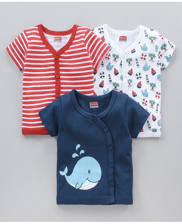 Babyhug Half Sleeves 100% Cotton Vests Set of 3 - Red Blue White