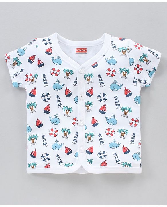 Babyhug Half Sleeves 100% Cotton Vests Set of 3 - Red Blue White