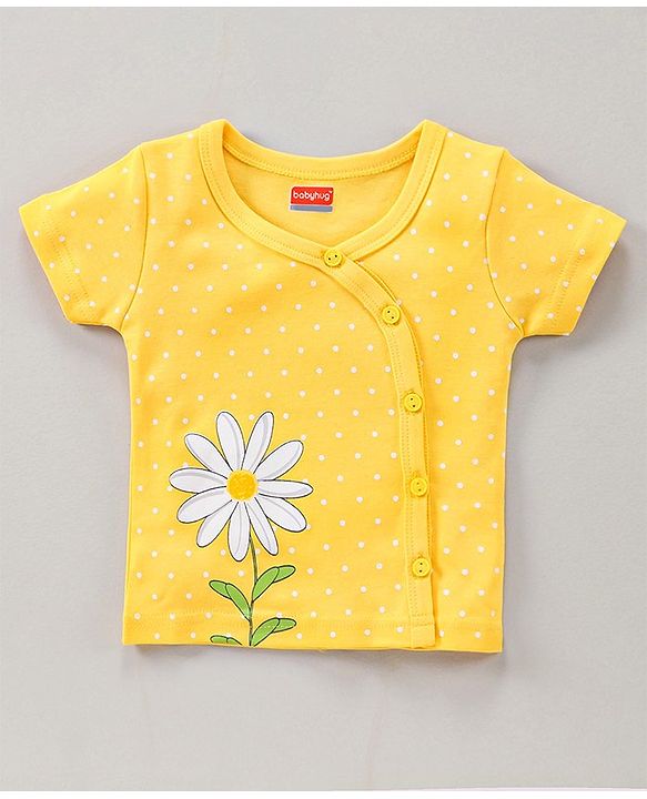 Babyhug Half Sleeves 100% Cotton Vest Floral And Stripe Print Pack Of 3 - Blue Yellow