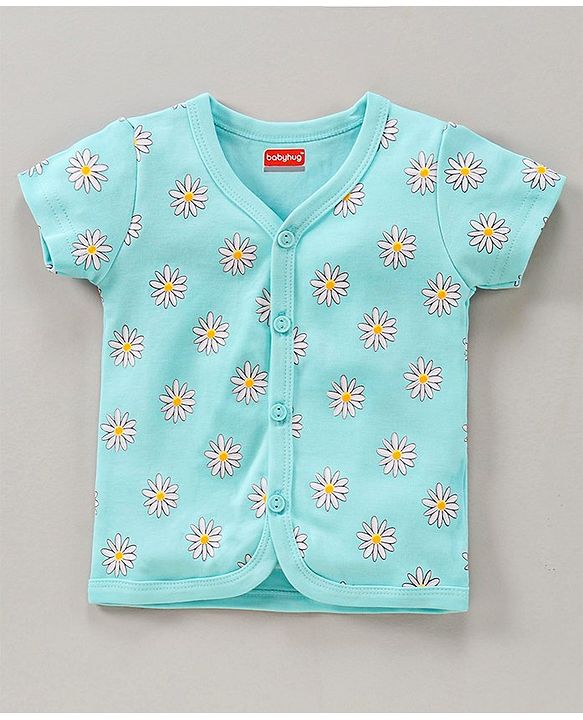 Babyhug Half Sleeves 100% Cotton Vest Floral And Stripe Print Pack Of 3 - Blue Yellow