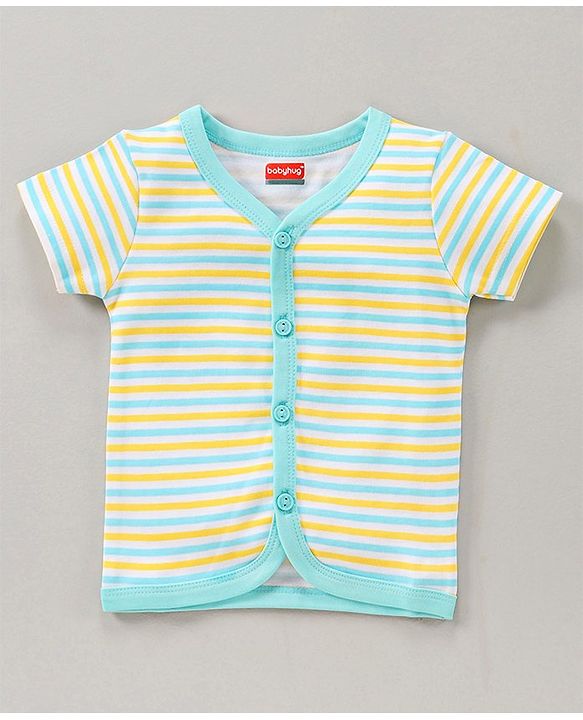 Babyhug Half Sleeves 100% Cotton Vest Floral And Stripe Print Pack Of 3 - Blue Yellow