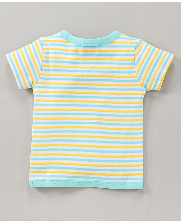 Babyhug Half Sleeves 100% Cotton Vest Floral And Stripe Print Pack Of 3 - Blue Yellow