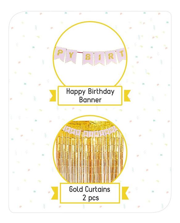 Babyhug Birthday Decor Kit Golden and Pink - Pack of 67