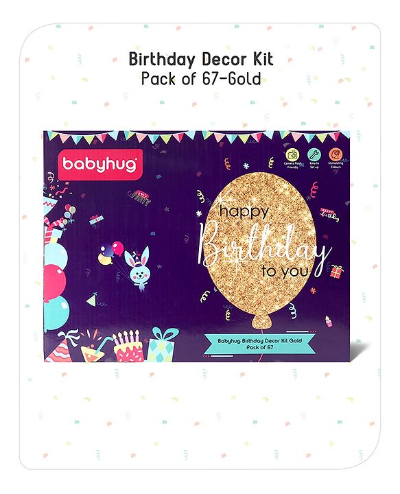 Babyhug Birthday Decor Kit Golden and Pink - Pack of 67