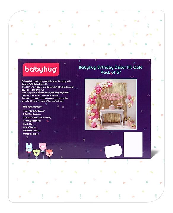 Babyhug Birthday Decor Kit Golden and Pink - Pack of 67