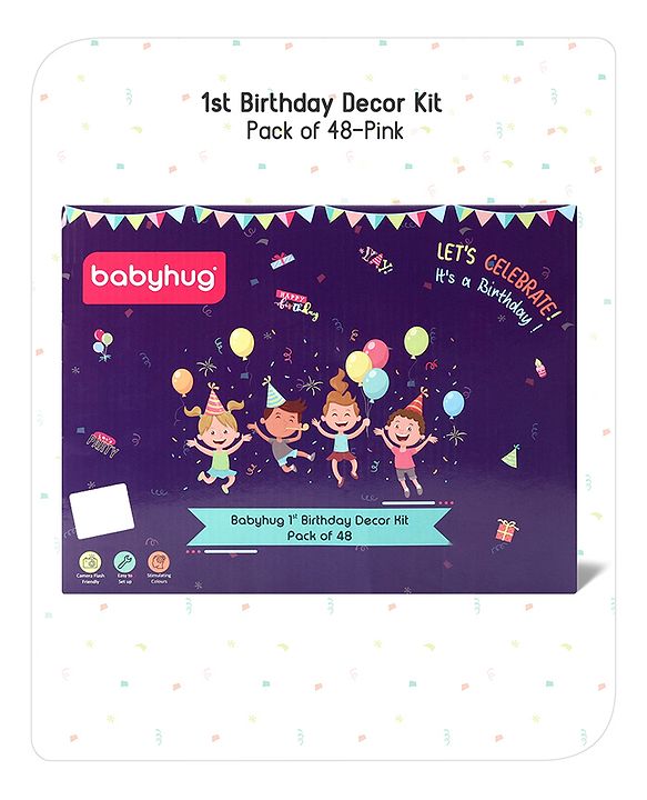 Babyhug 1st Birthday Decor Kit Pink - Pack of 48